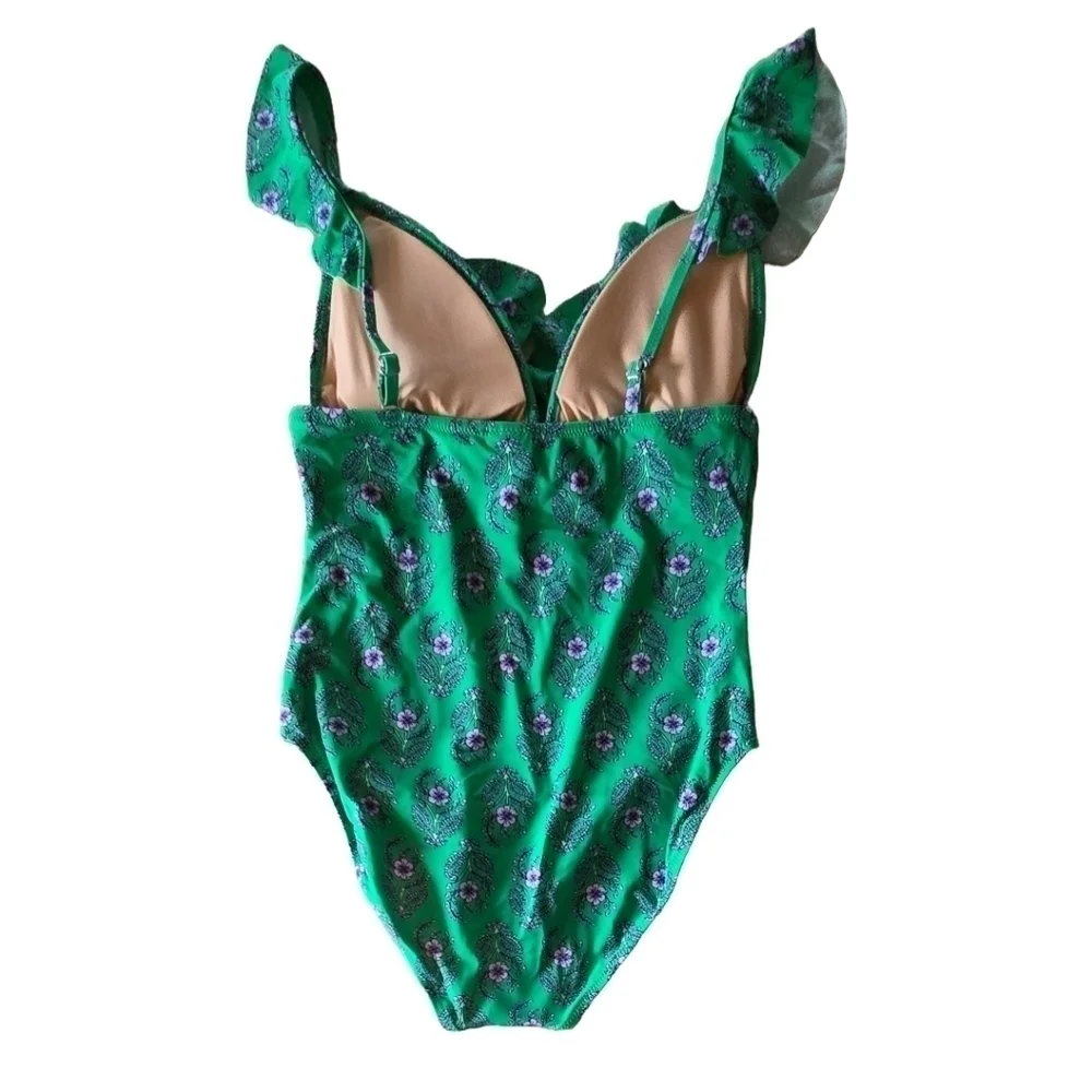 J. Crew Floral Ruffle-Shoulder One-Piece Swimsuit Bathing Suit small medium